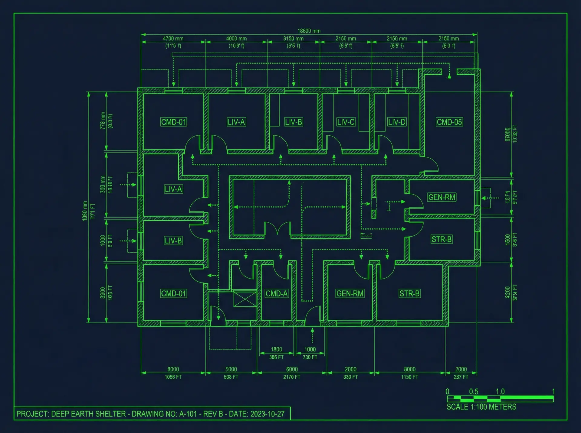 深层掩体平面布局蓝图 - 暗网禁区 - 建筑图纸